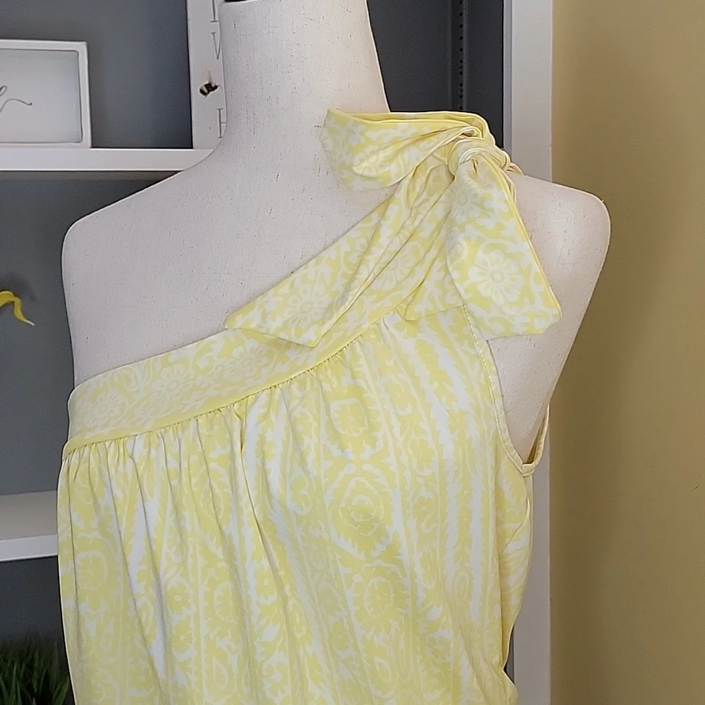 INC One Shoulder Yellow and White Top - Picture 3 of 9